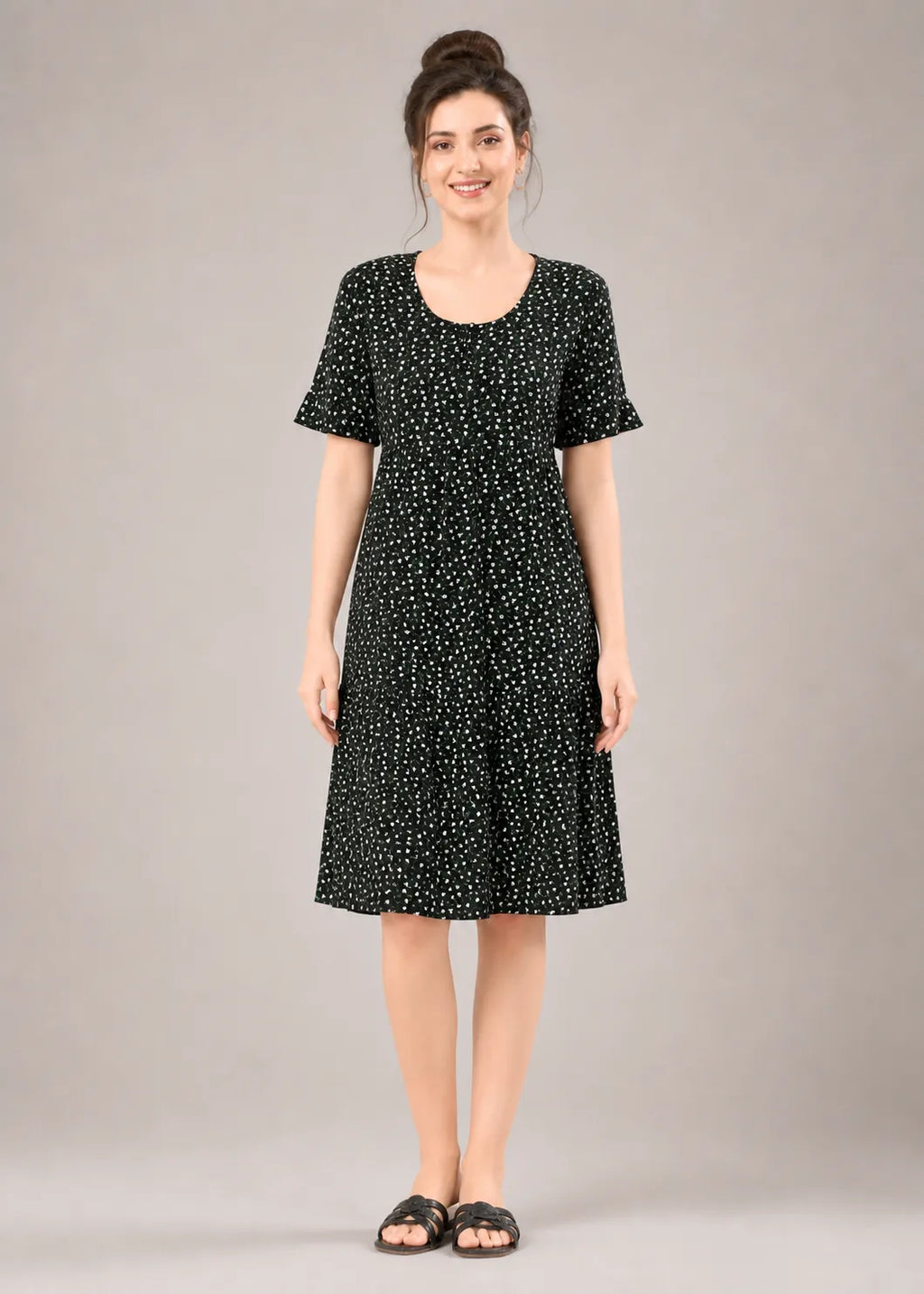 Black Ditsy Floral Short Nighty