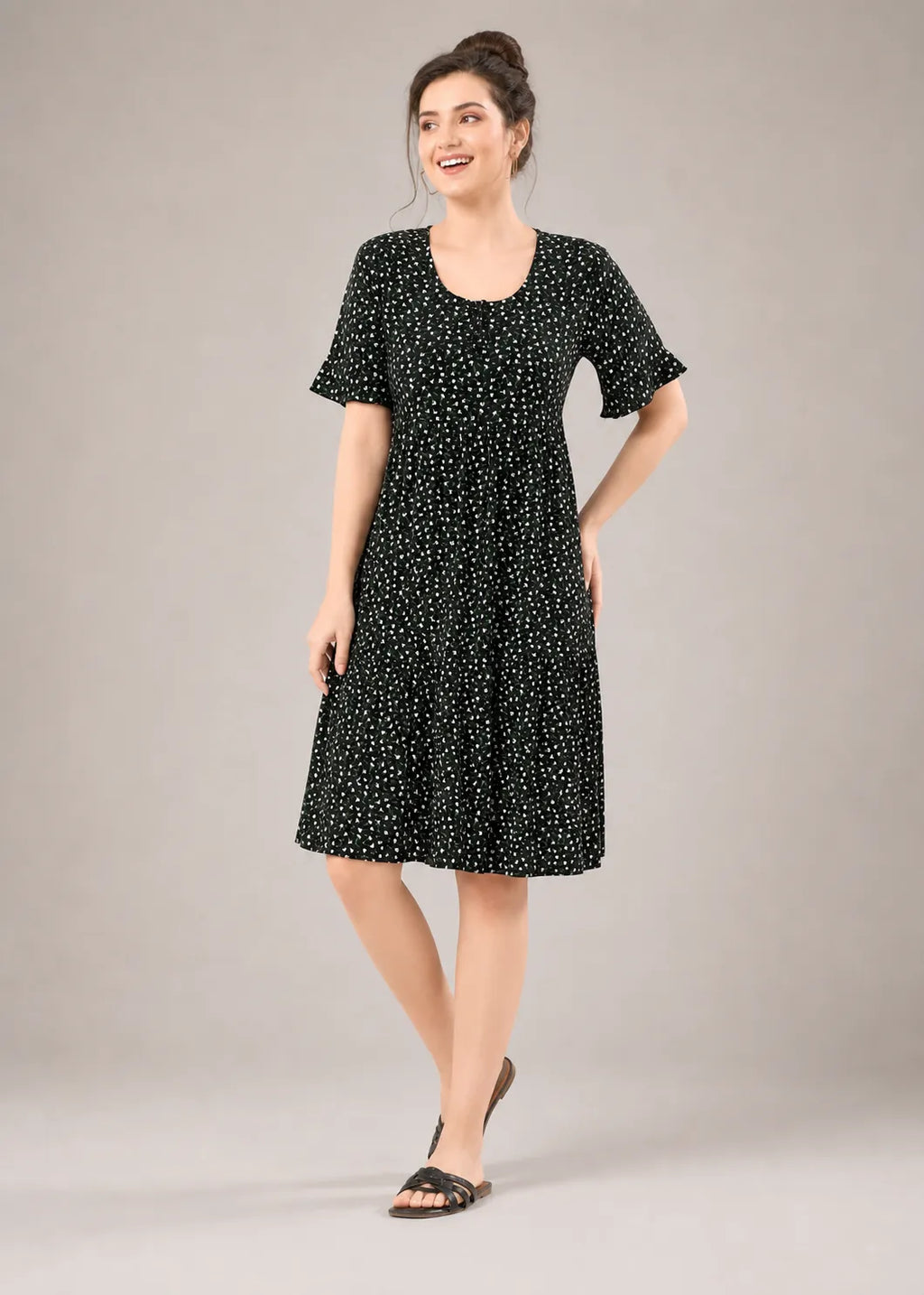 Black Ditsy Floral Short Nighty