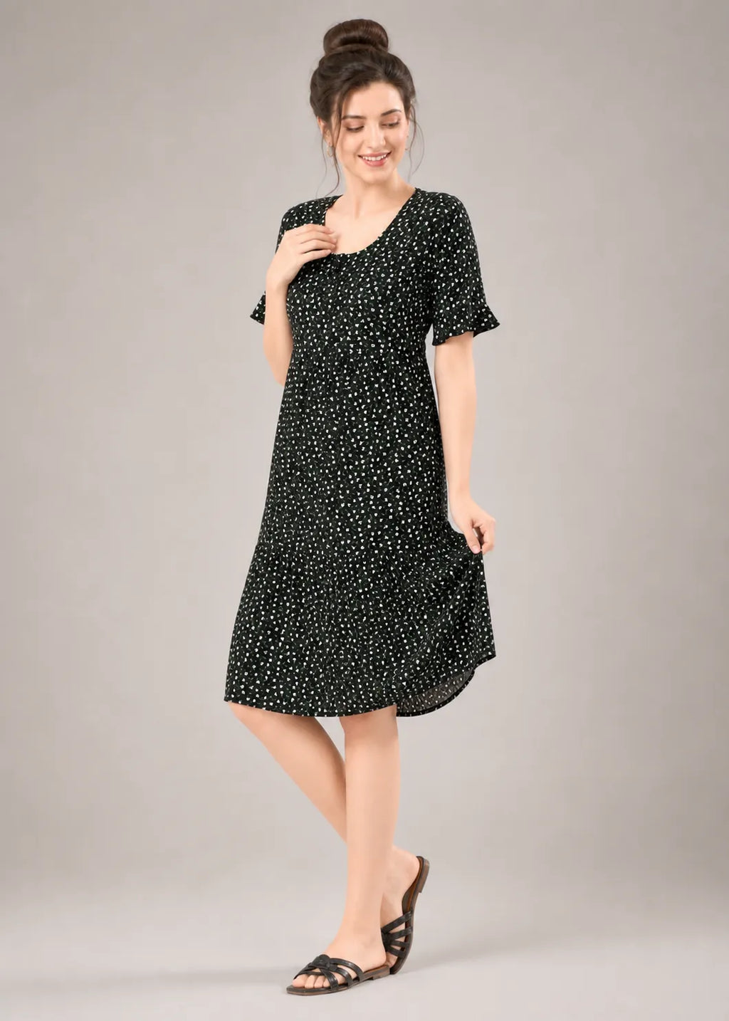 Black Ditsy Floral Short Nighty