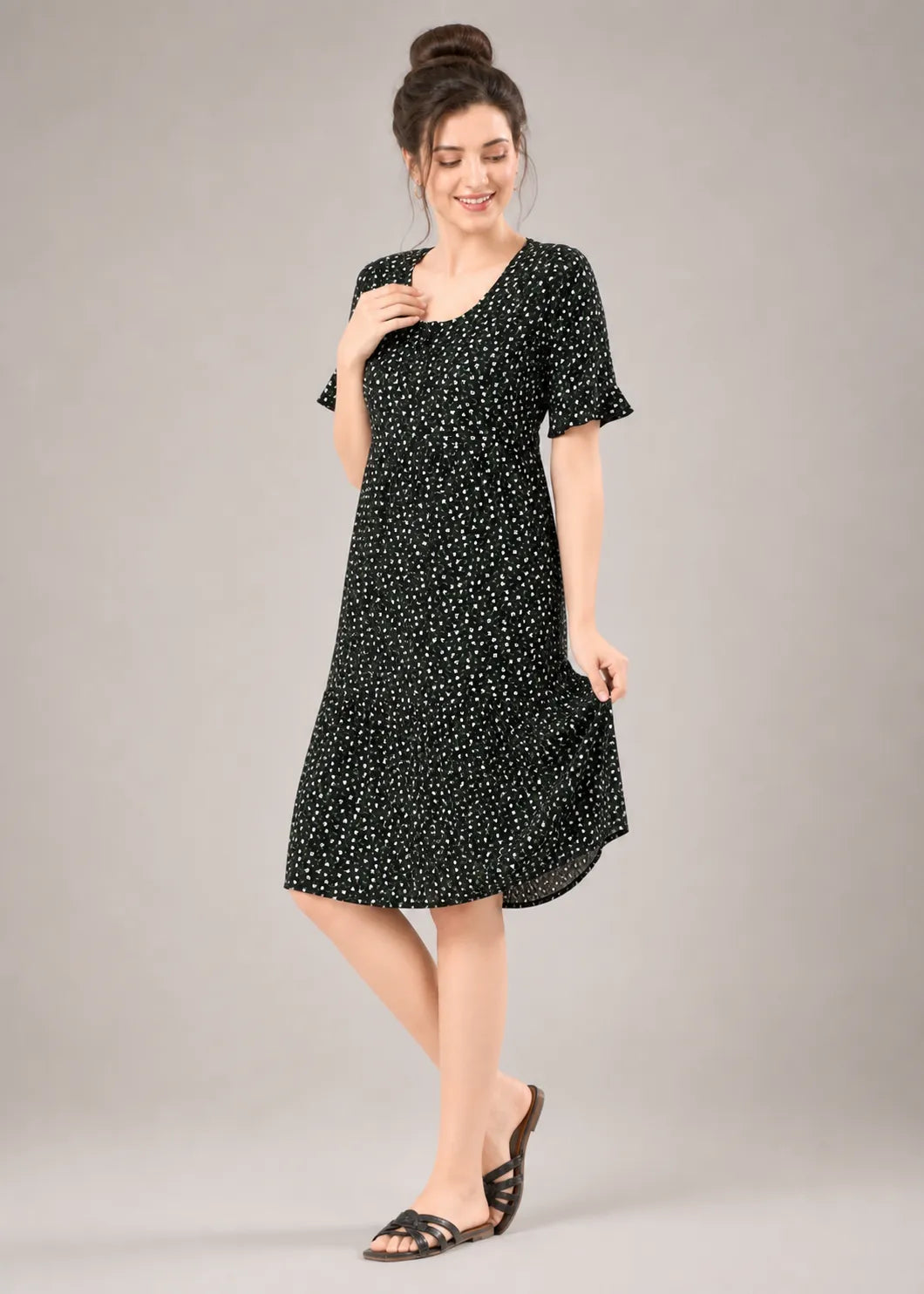 Black Ditsy Floral Short Nighty