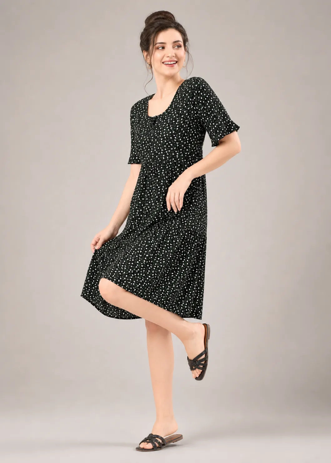 Black Ditsy Floral Short Nighty
