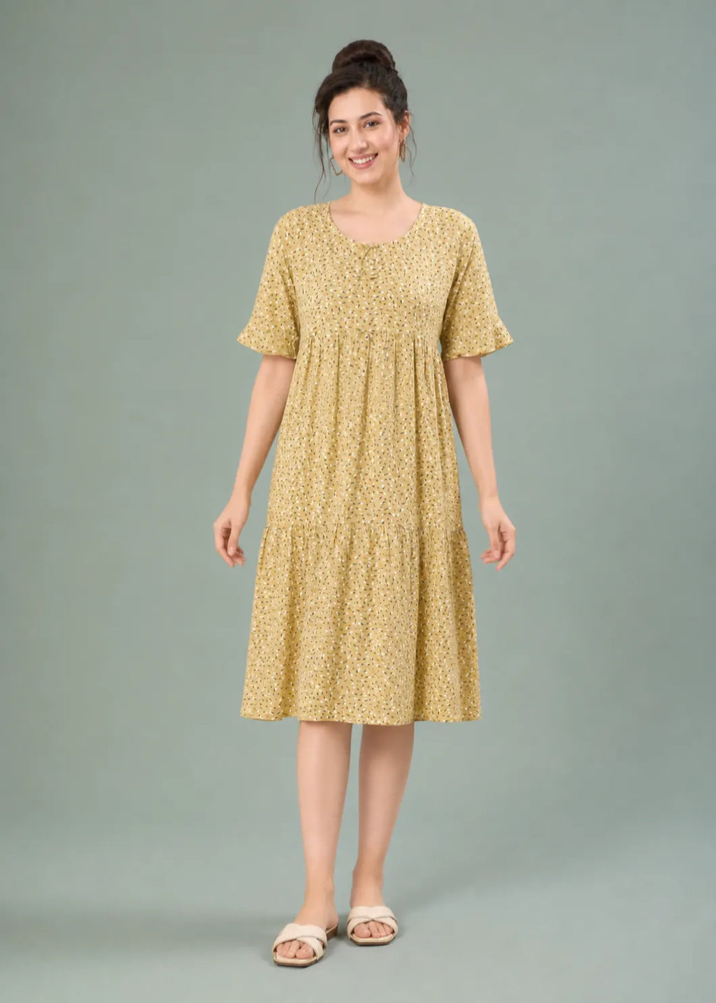 Mustard Ditsy Floral Short Nighty