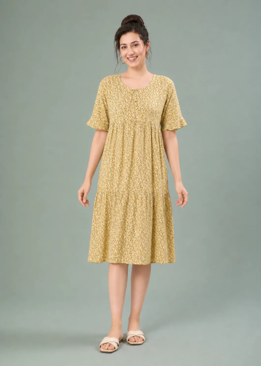 Mustard Ditsy Floral Short Nighty