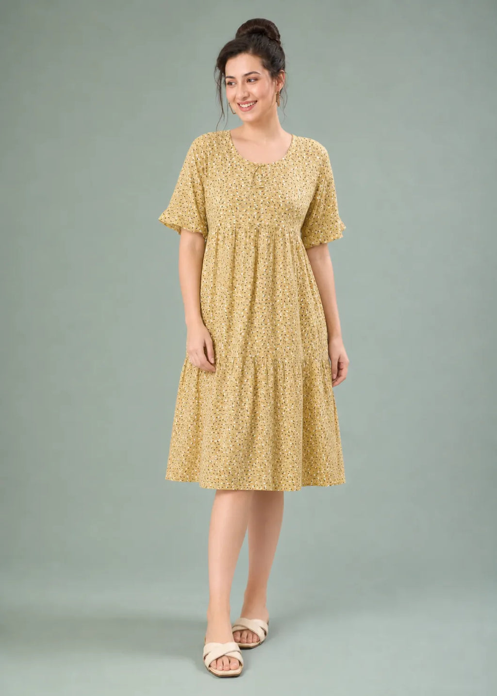 Mustard Ditsy Floral Short Nighty
