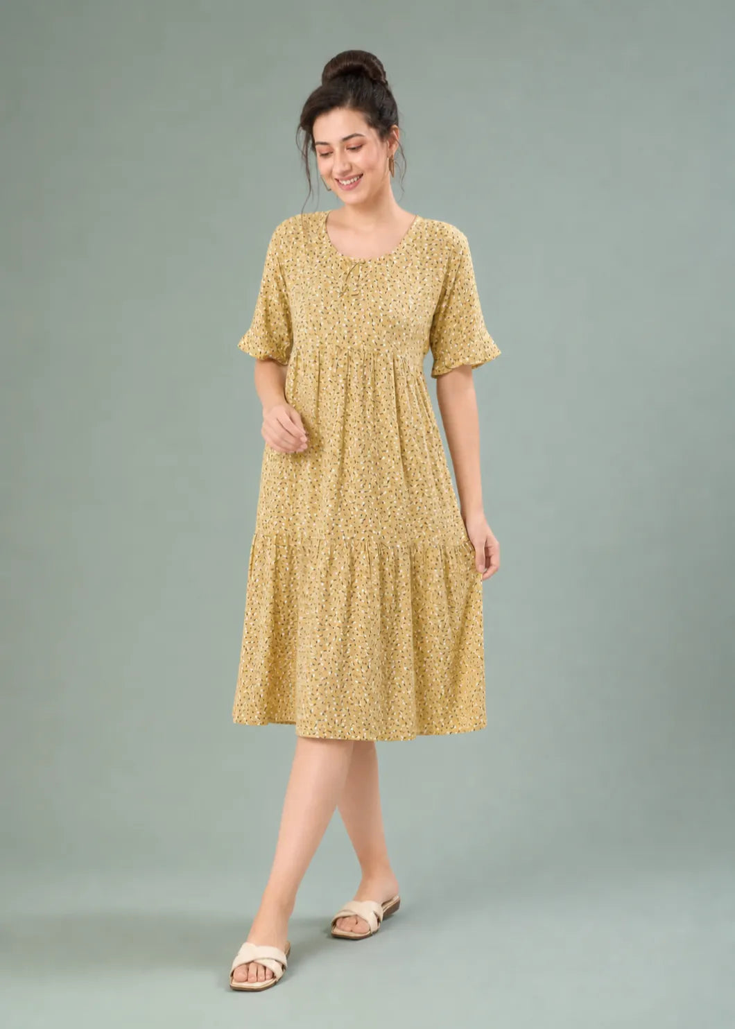 Mustard Ditsy Floral Short Nighty