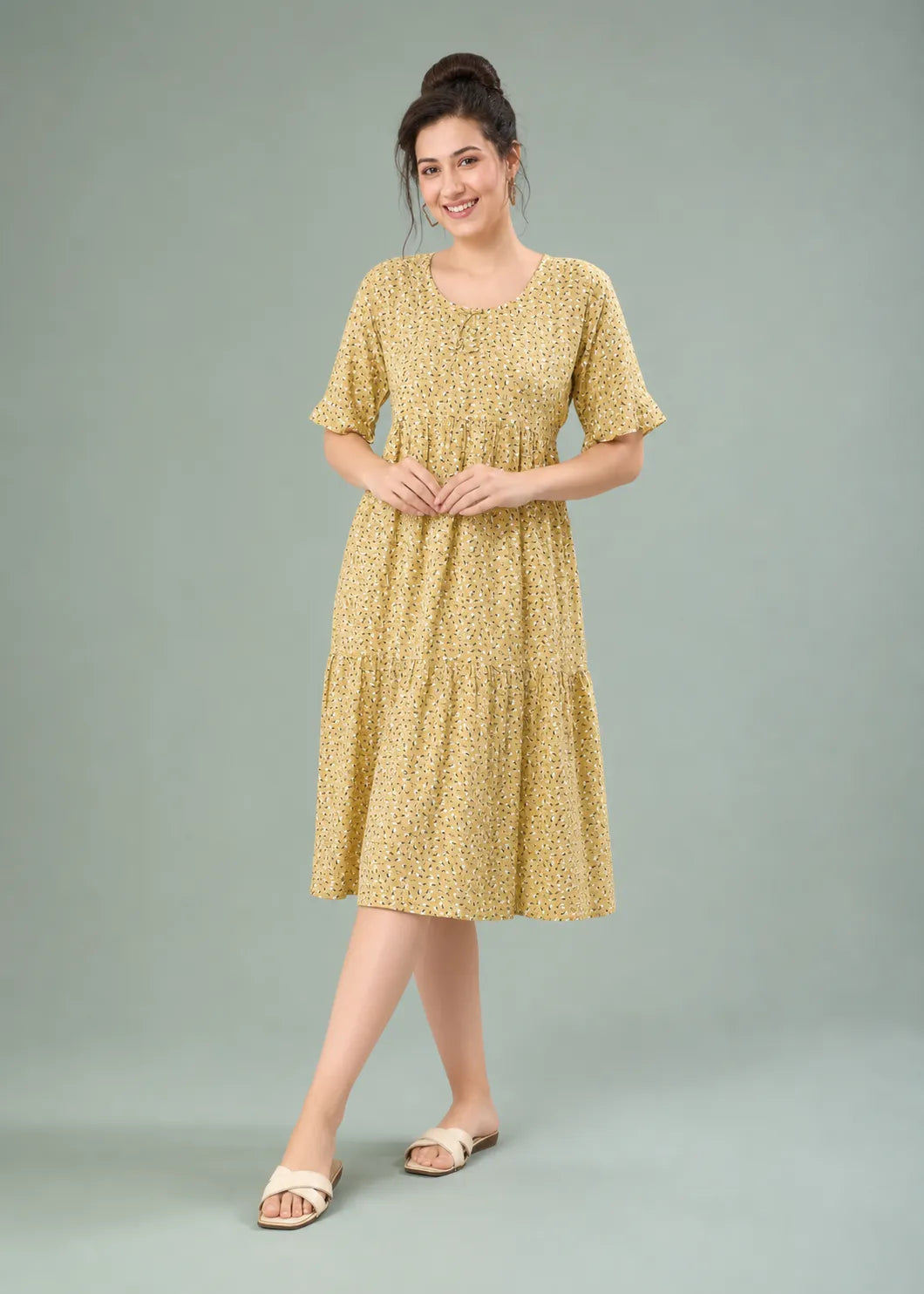 Mustard Ditsy Floral Short Nighty