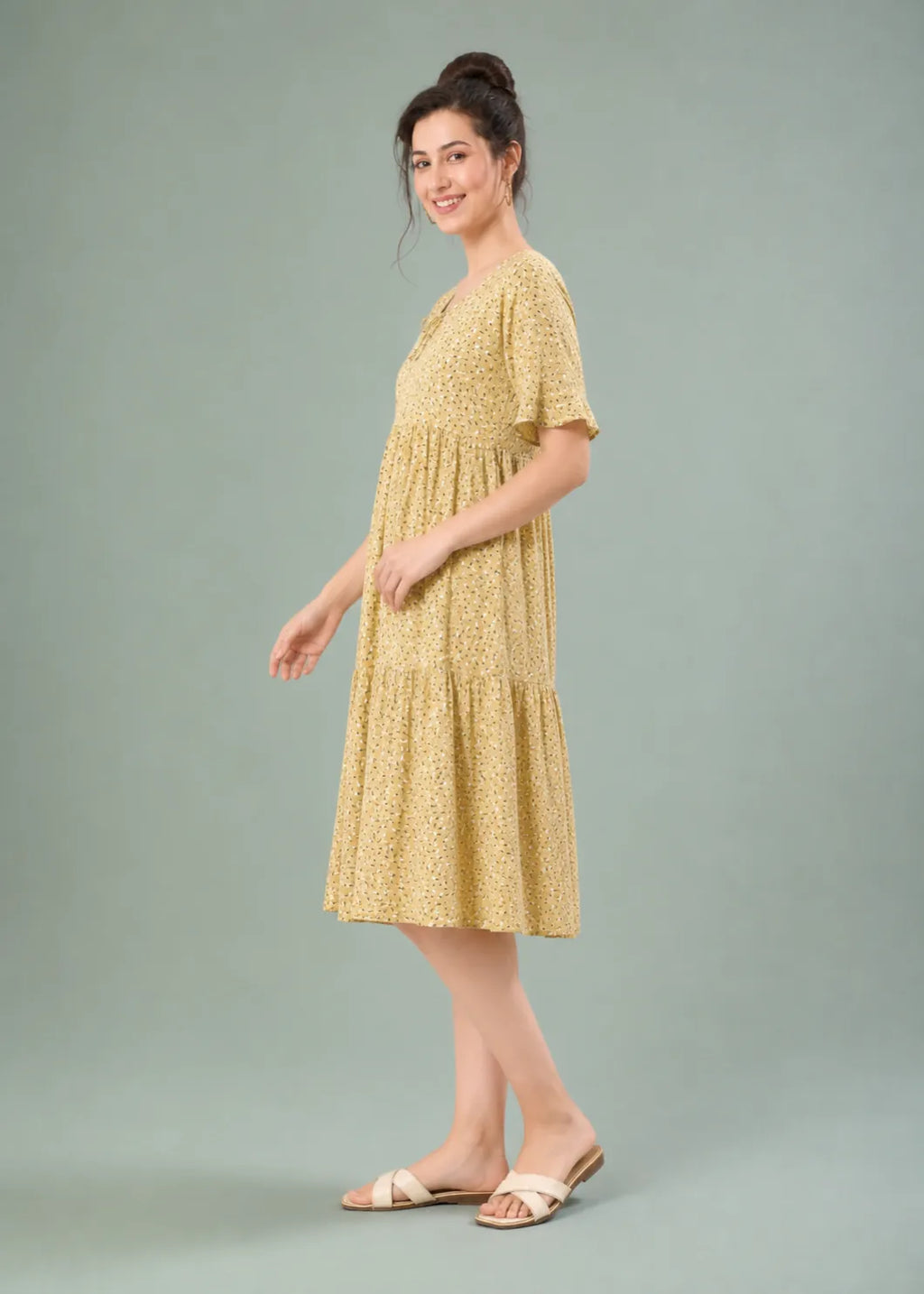 Mustard Ditsy Floral Short Nighty