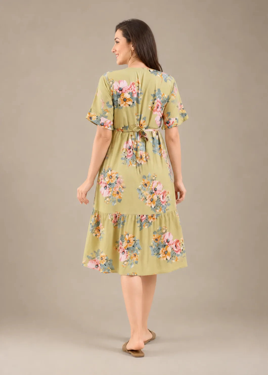 Light Green Floral Short Nighty