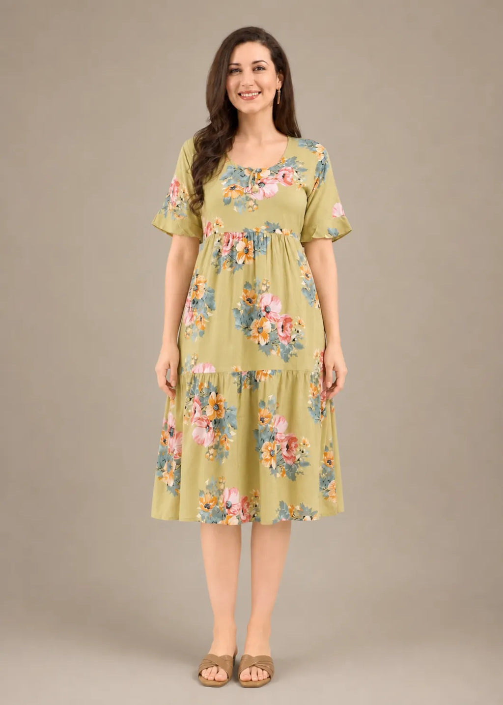 Light Green Floral Short Nighty