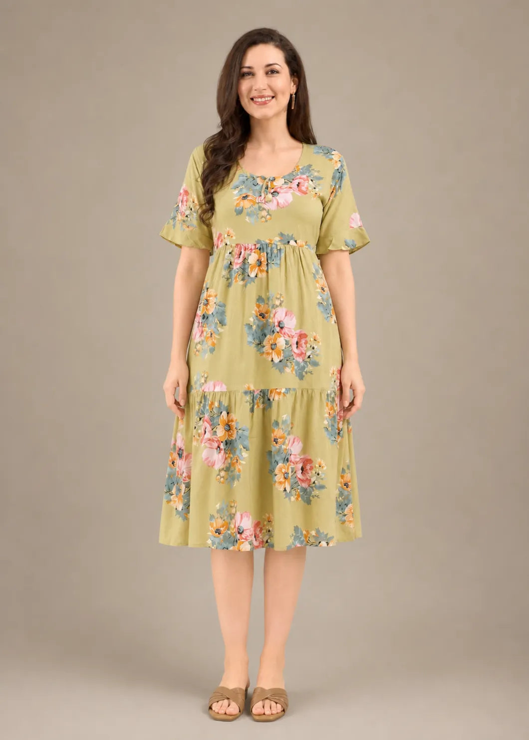 Light Green Floral Short Nighty