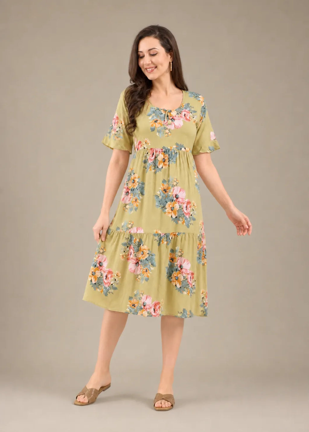 Light Green Floral Short Nighty