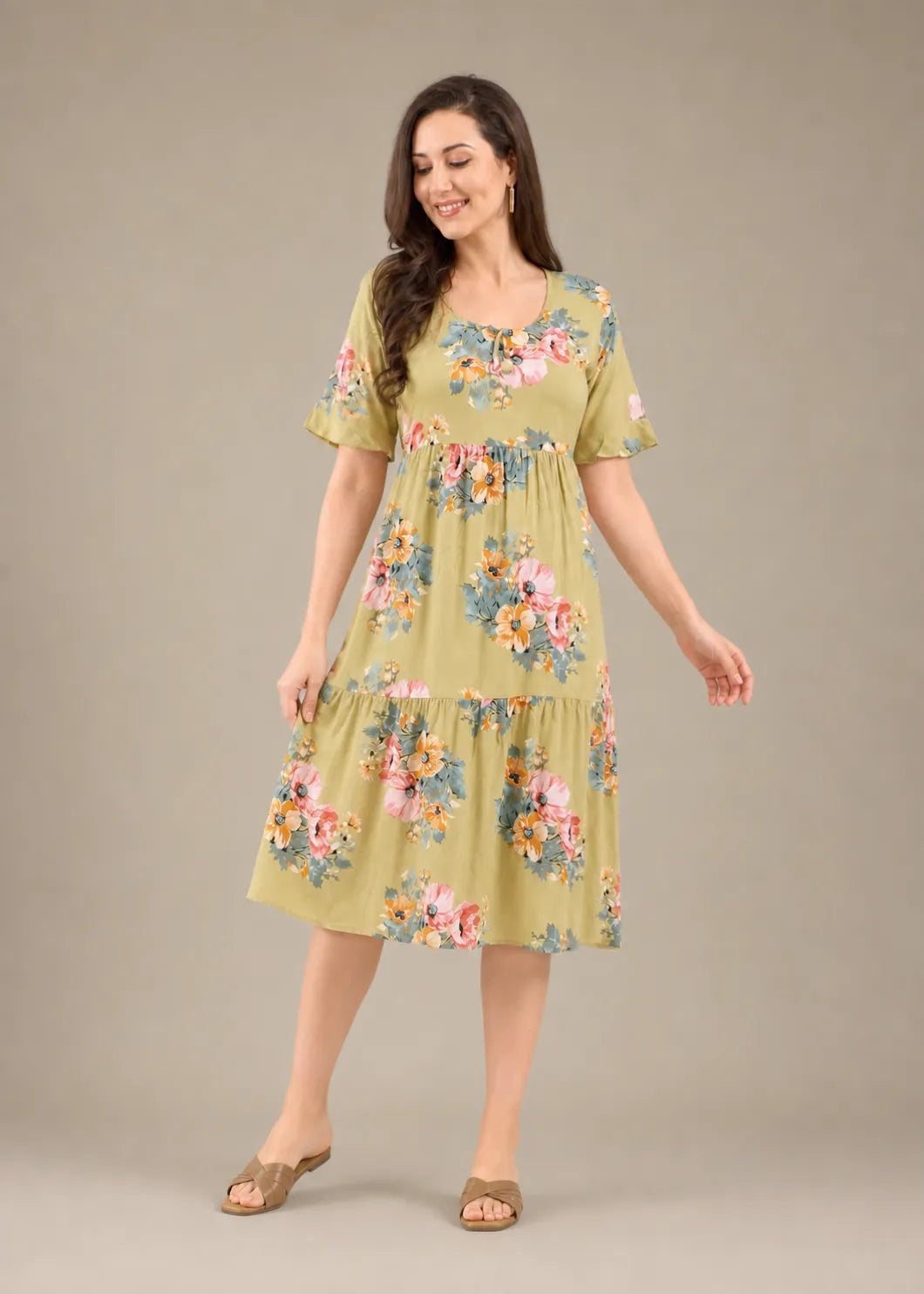 Light Green Floral Short Nighty