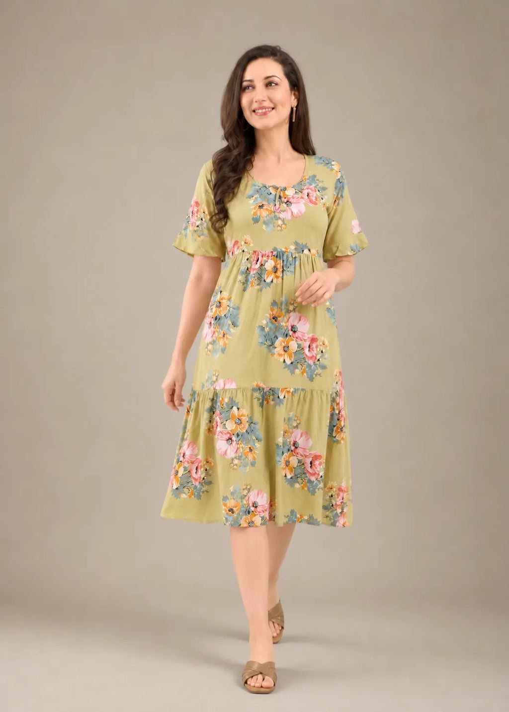Light Green Floral Short Nighty