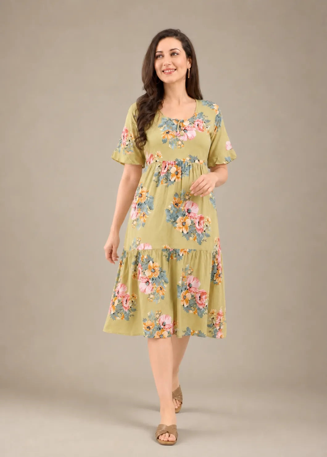 Light Green Floral Short Nighty