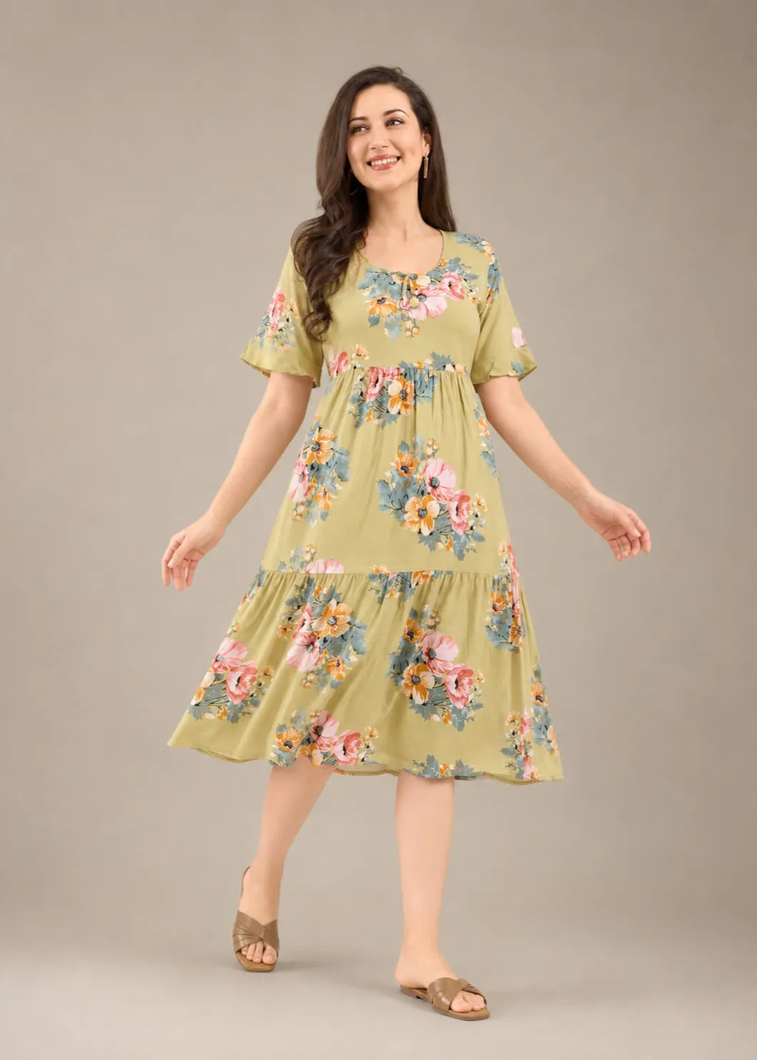 Light Green Floral Short Nighty