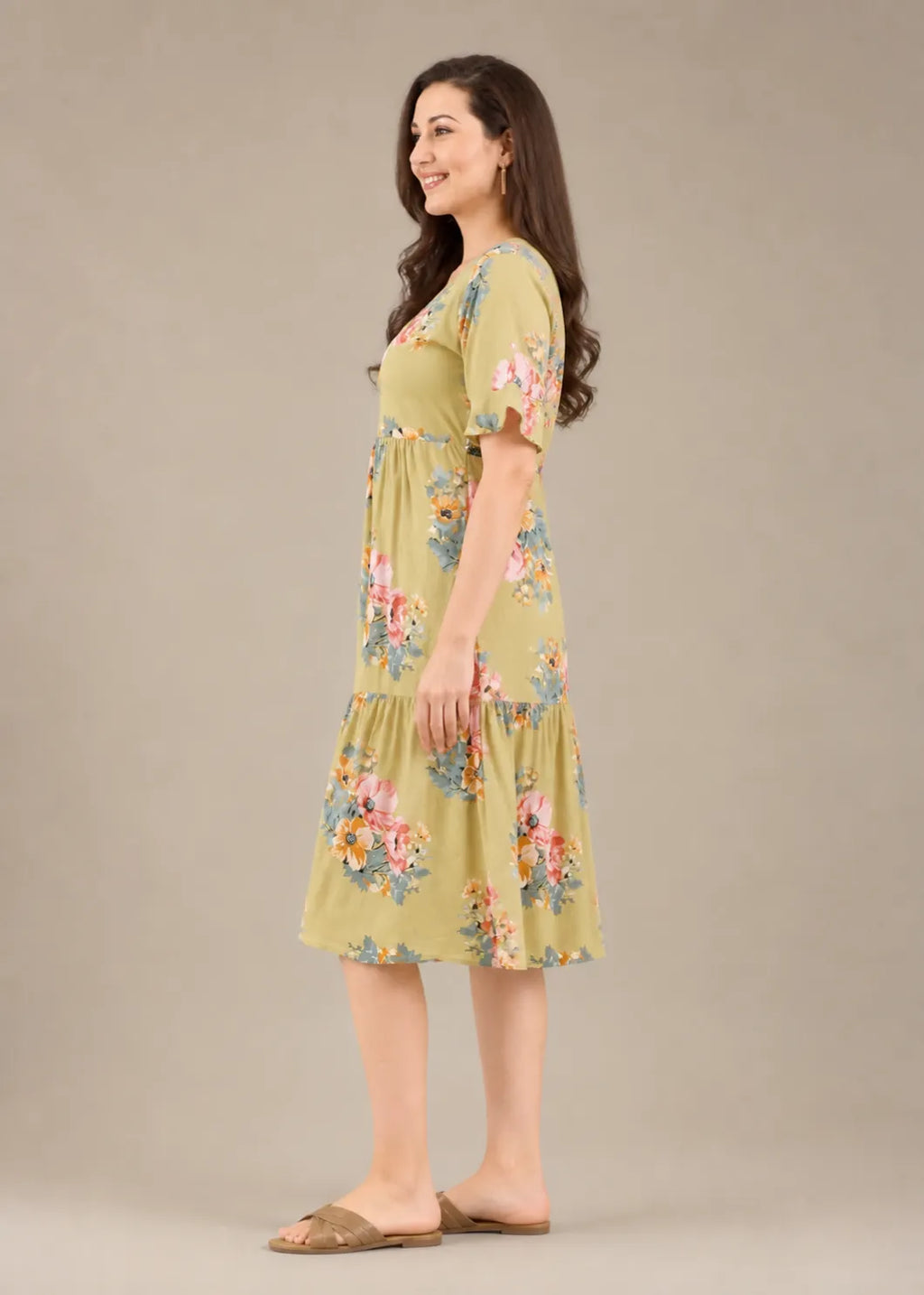 Light Green Floral Short Nighty