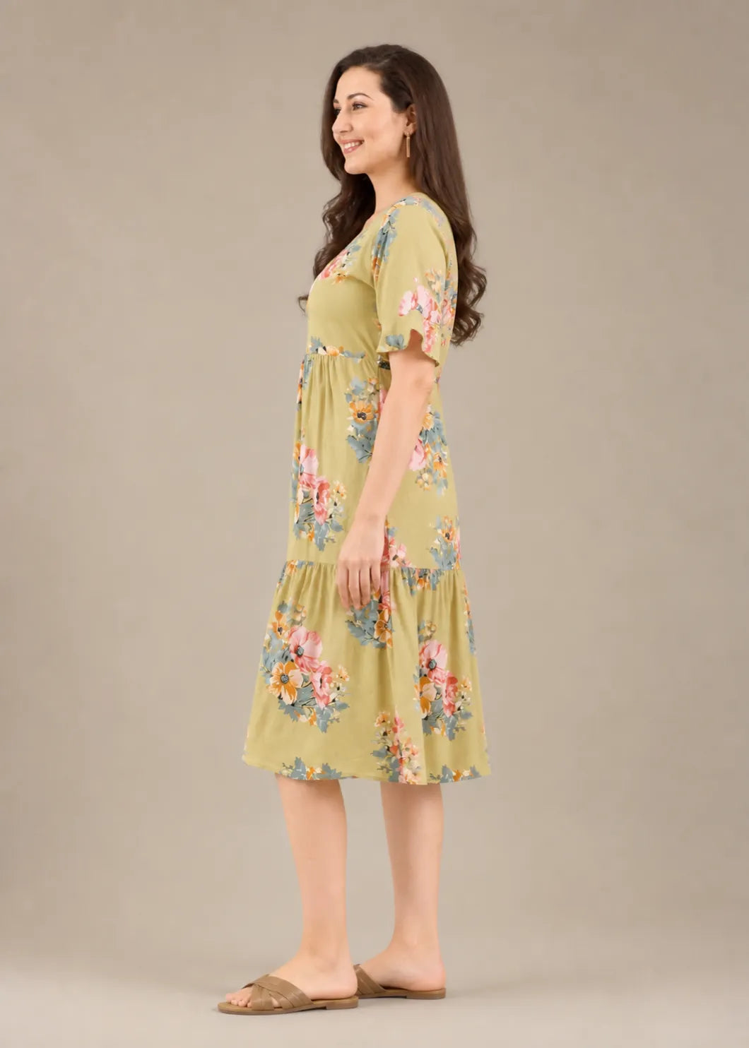 Light Green Floral Short Nighty
