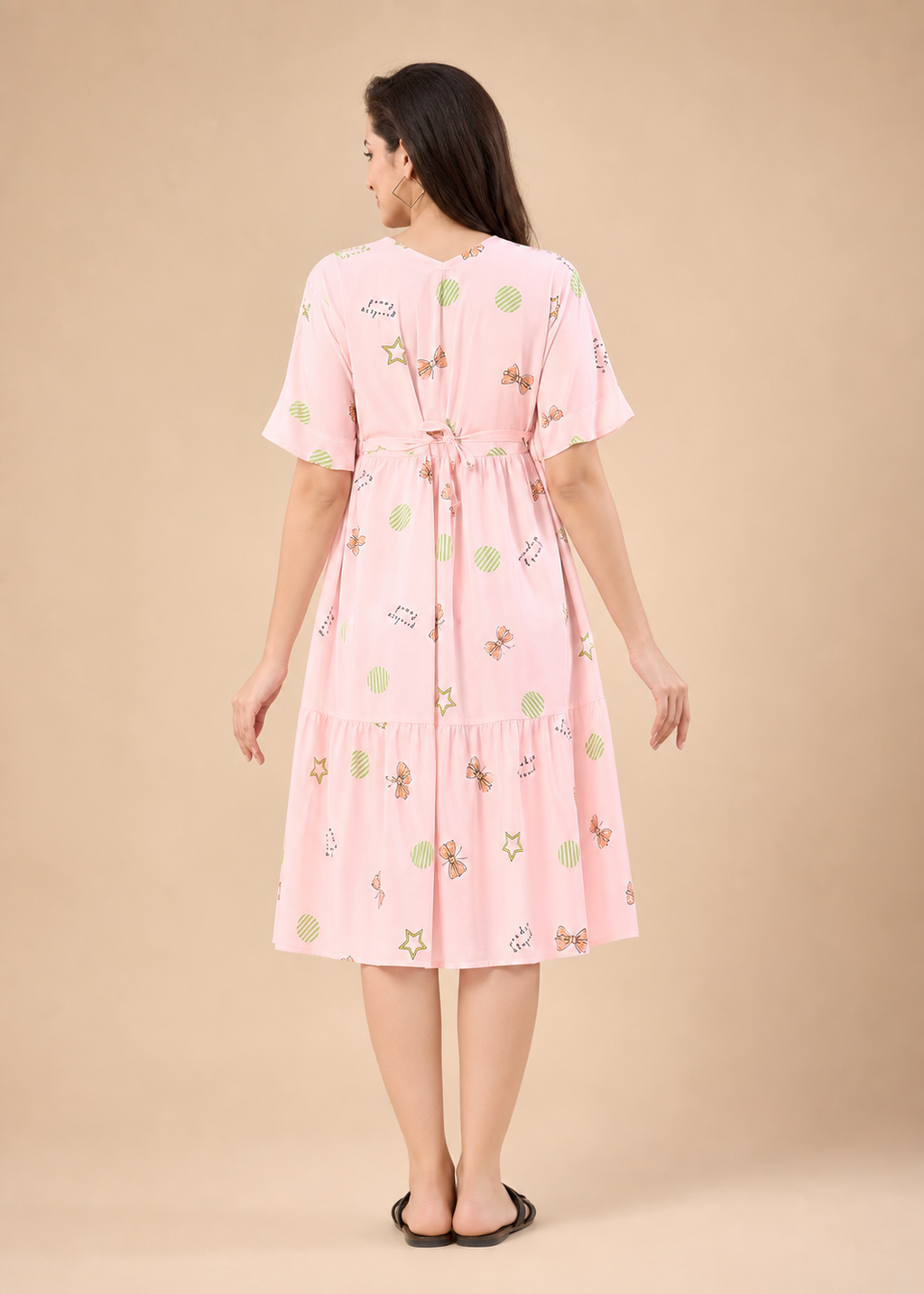 Pink Bow Print Short Nighty