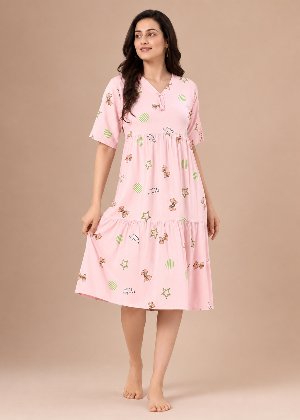 Pink Bow Print Short Nighty