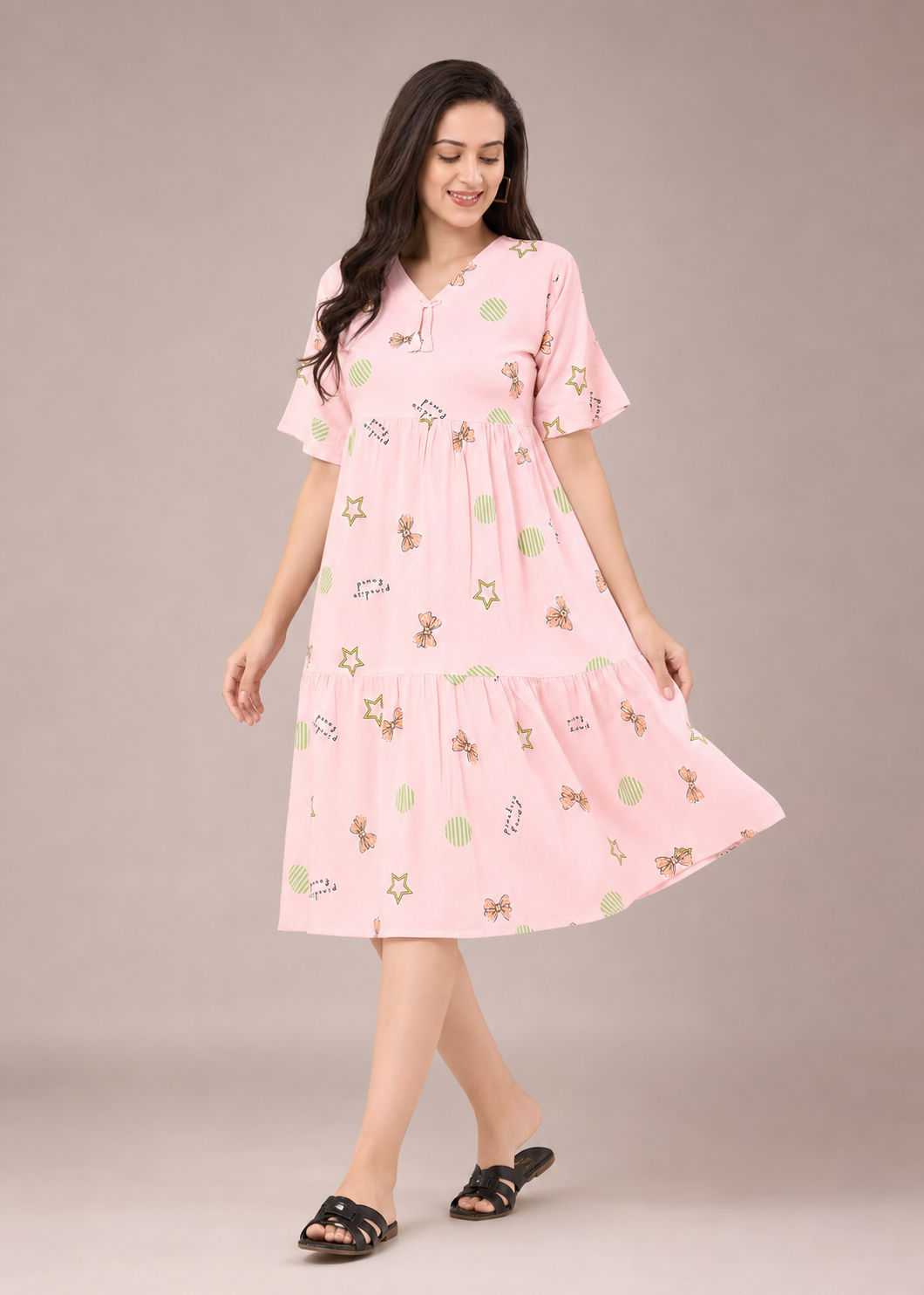 Pink Bow Print Short Nighty