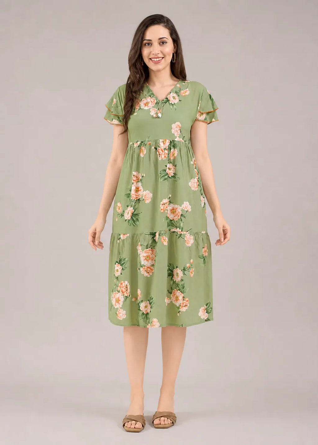 Sage Green Large Floral Short Nighty