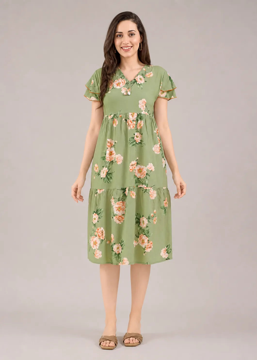 Sage Green Large Floral Short Nighty