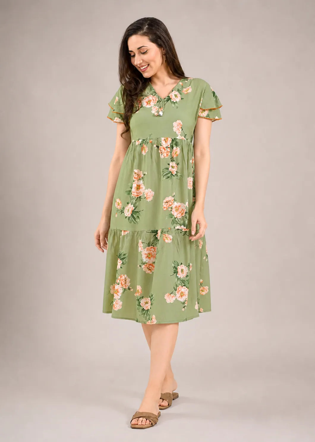 Sage Green Large Floral Short Nighty