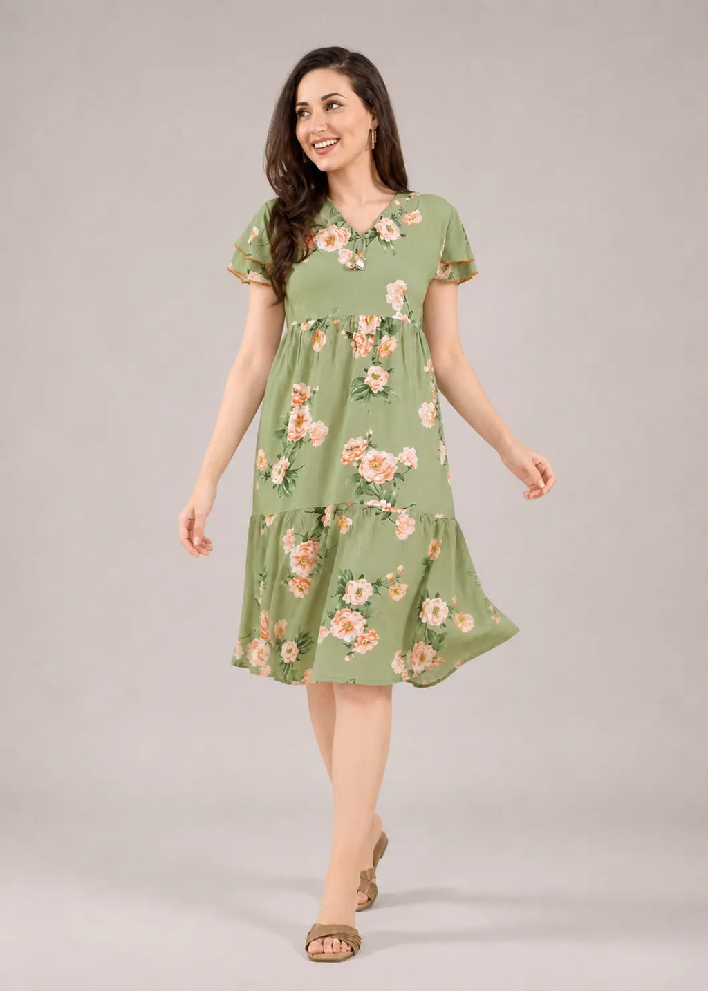 Sage Green Large Floral Short Nighty