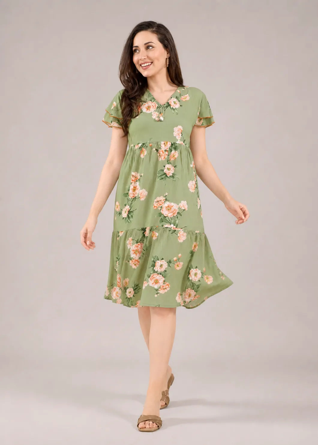 Sage Green Large Floral Short Nighty