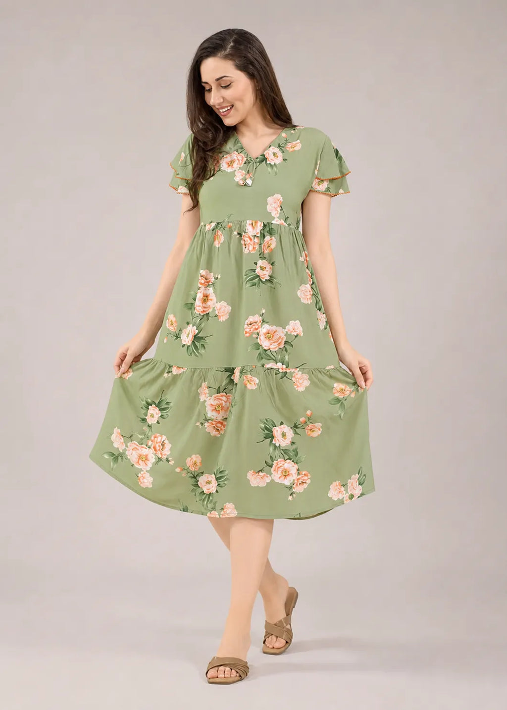 Sage Green Large Floral Short Nighty