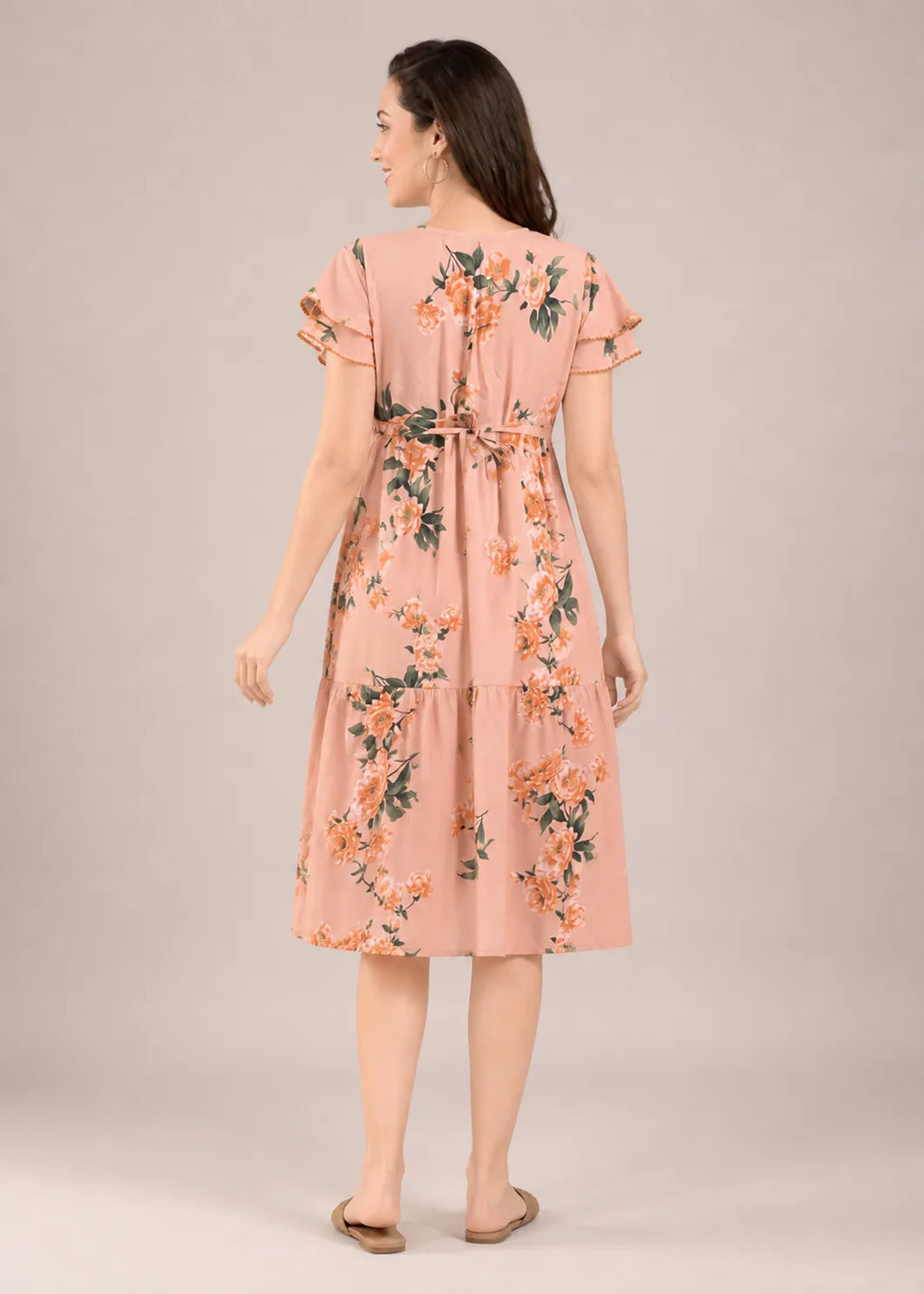Peach Large Floral Short Nighty