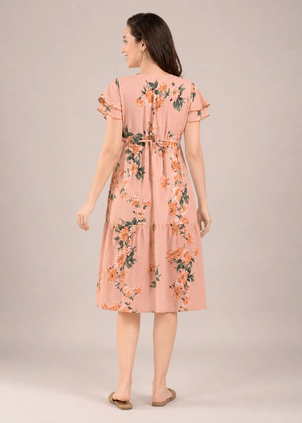 Peach Large Floral Short Nighty