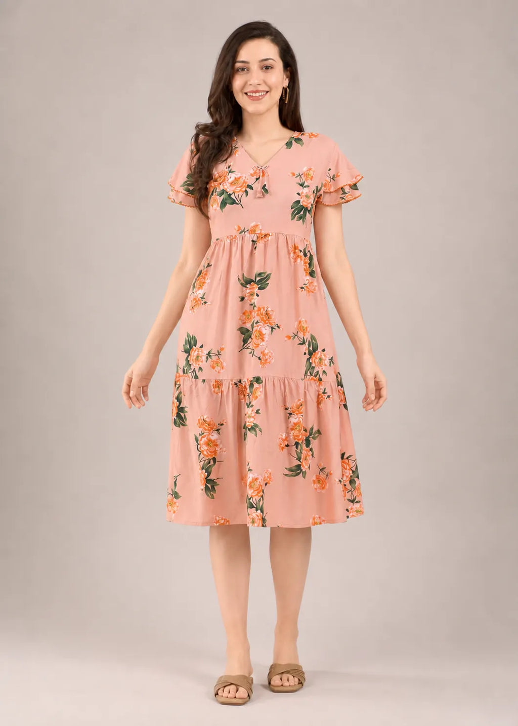 Peach Large Floral Short Nighty