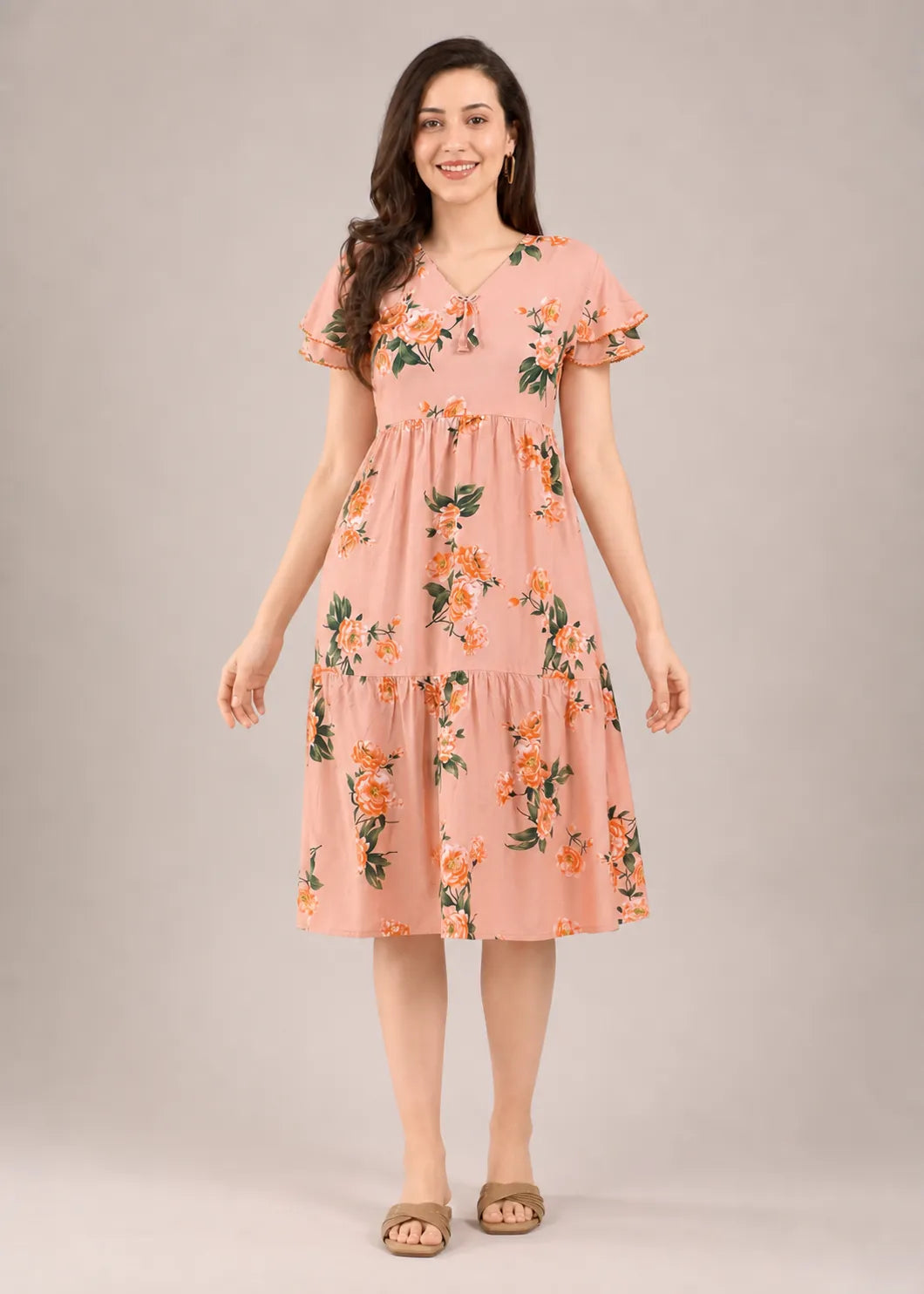 Peach Large Floral Short Nighty
