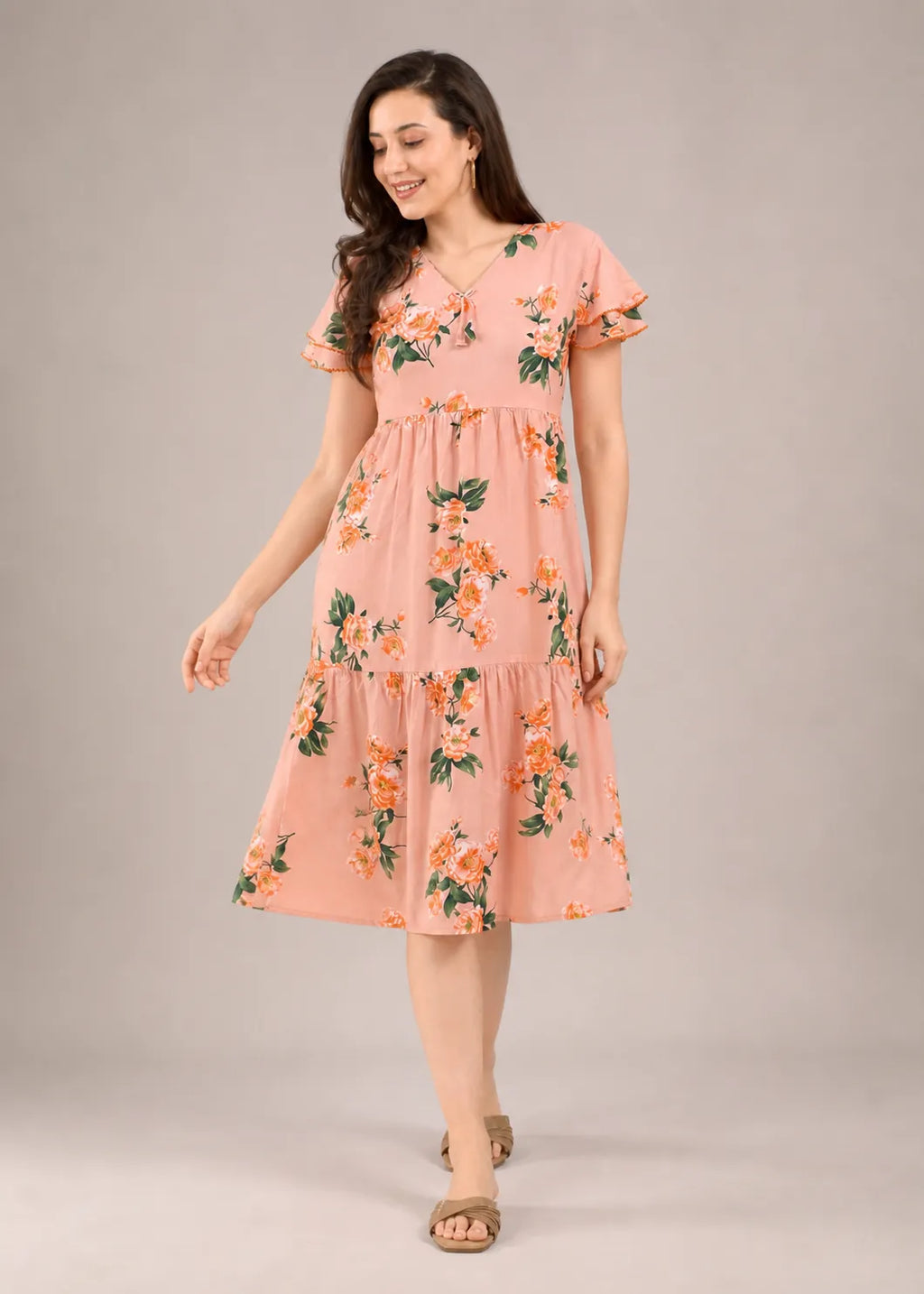 Peach Large Floral Short Nighty