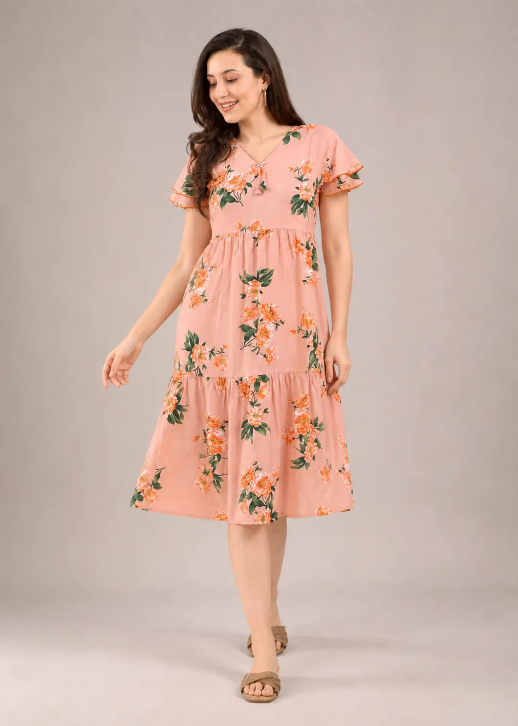 Peach Large Floral Short Nighty
