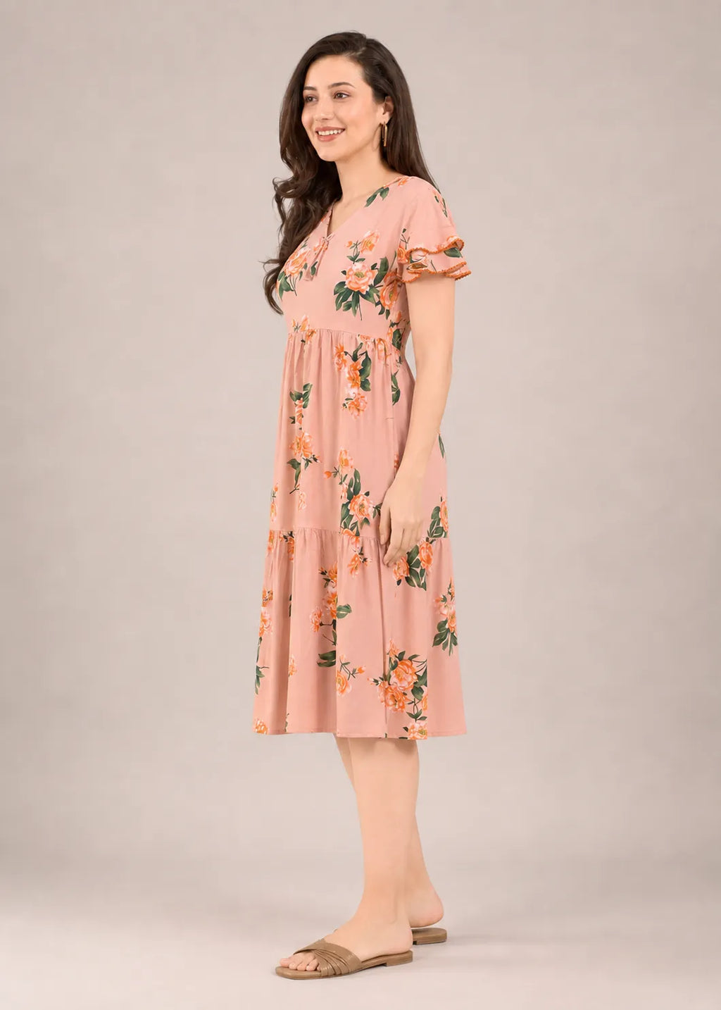Peach Large Floral Short Nighty