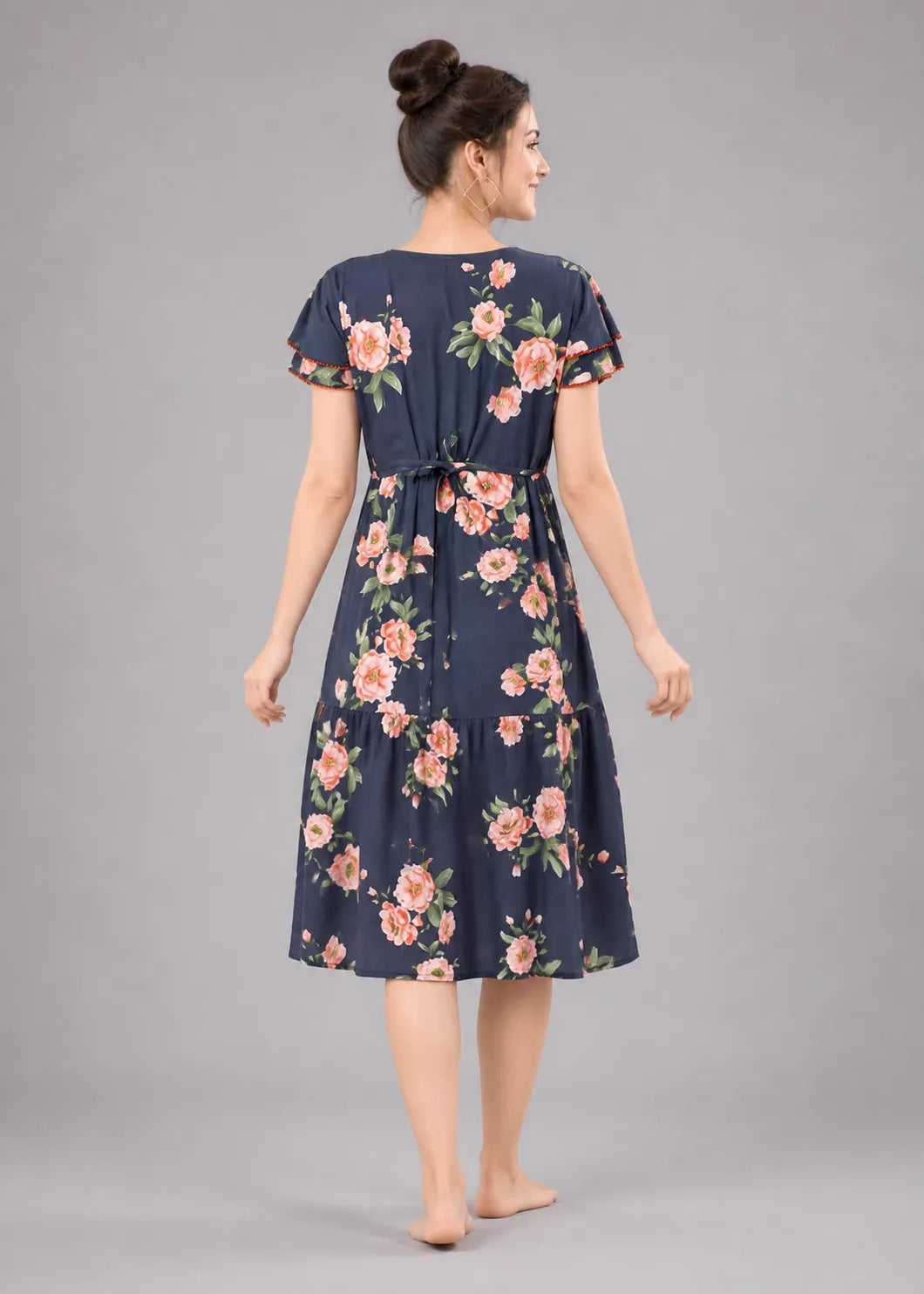 Navy Blue Large Floral Short Nighty