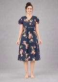 Navy Blue Large Floral Short Nighty