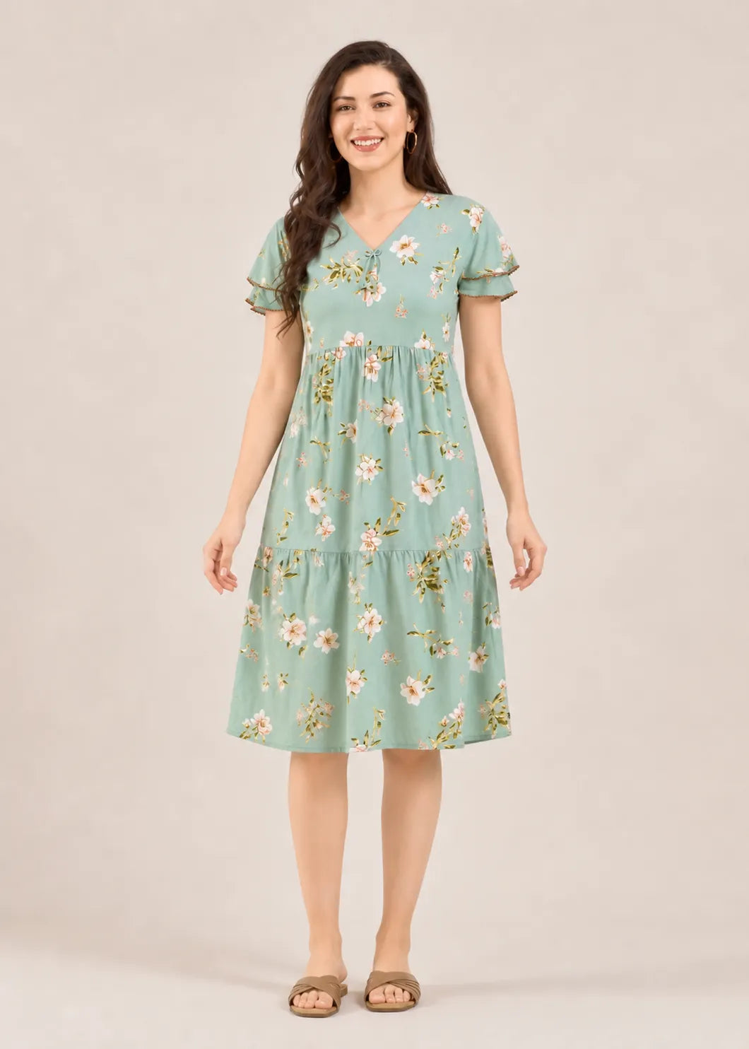 Mint Green Floral Short Nighty