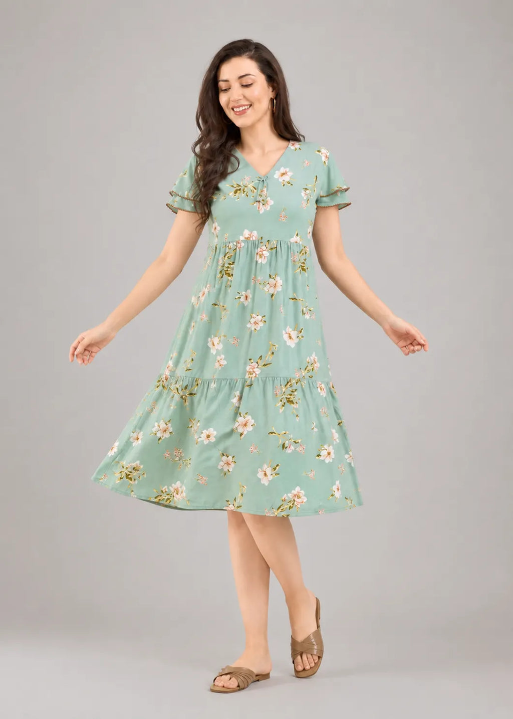 Mint Green Floral Short Nighty