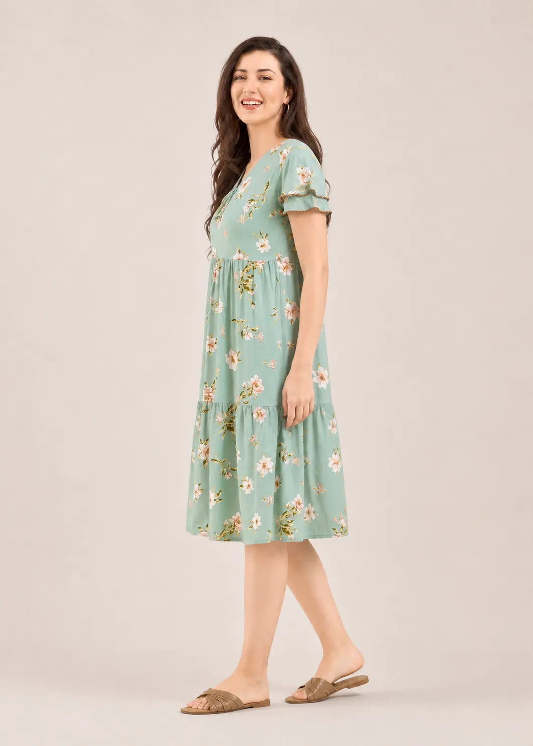 Mint Green Floral Short Nighty