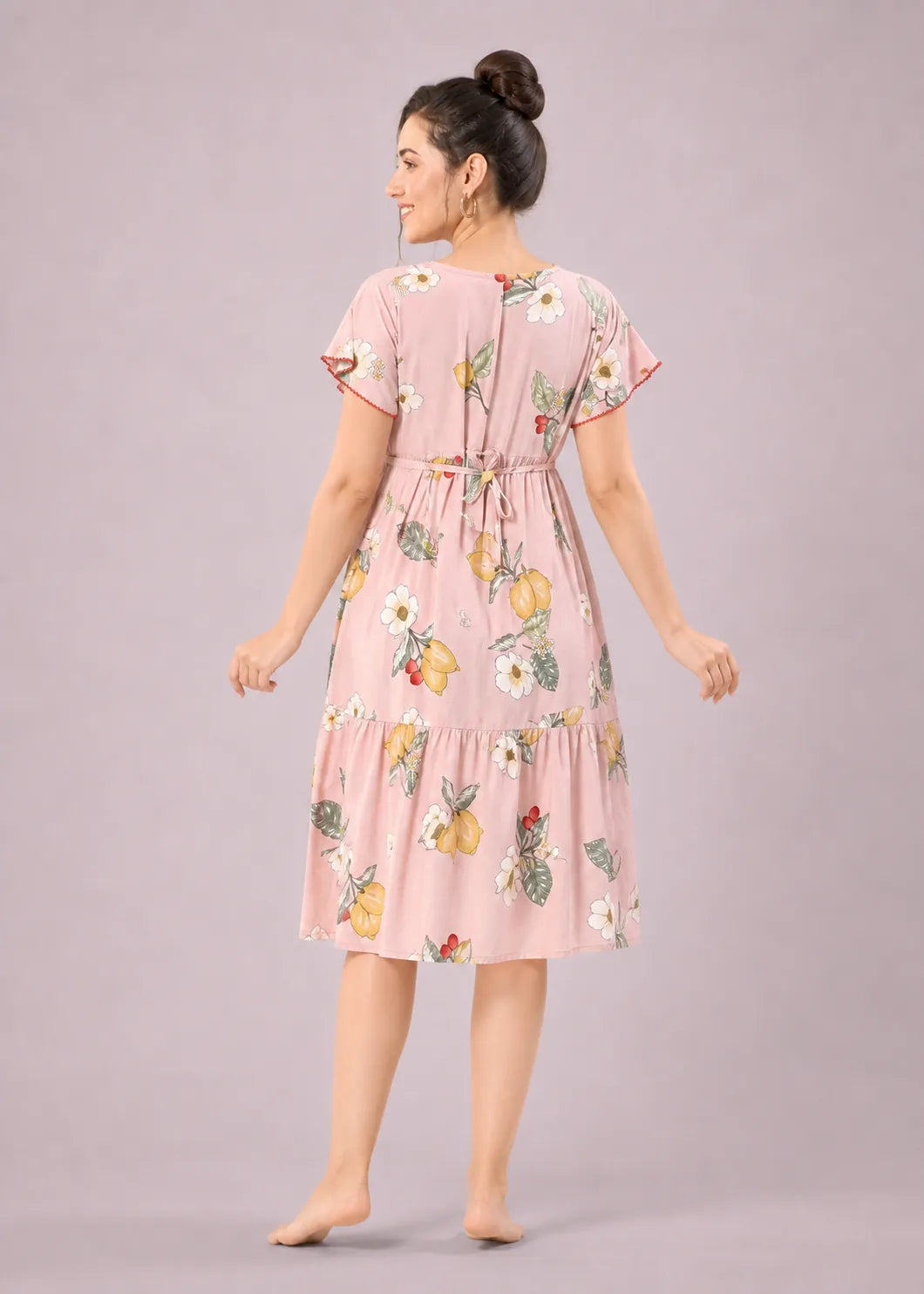 Pink Lemon Print Short Nighty