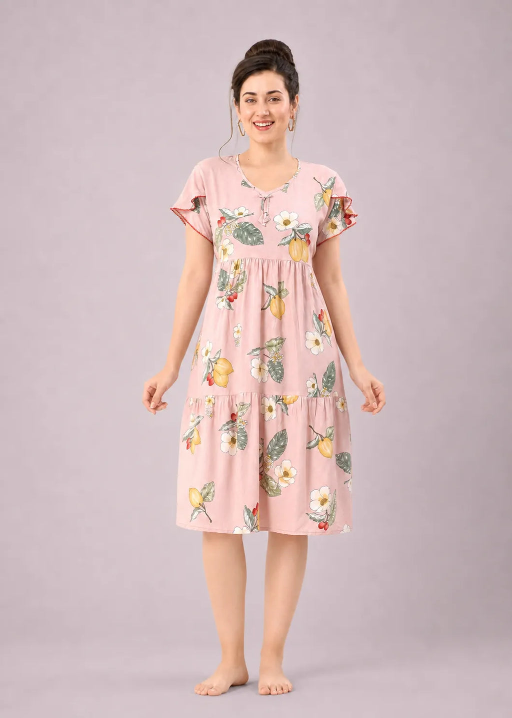 Pink Lemon Print Short Nighty