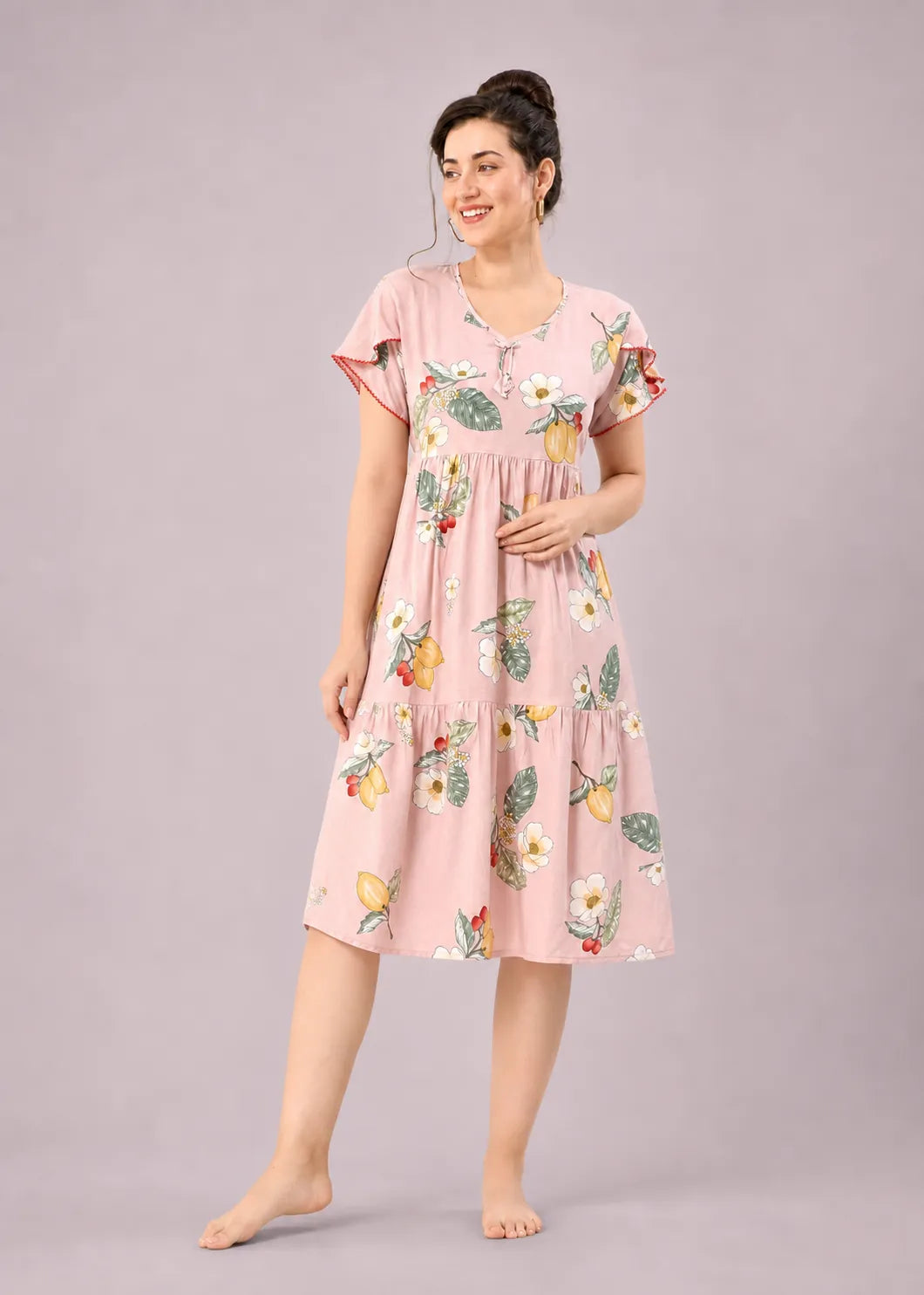 Pink Lemon Print Short Nighty
