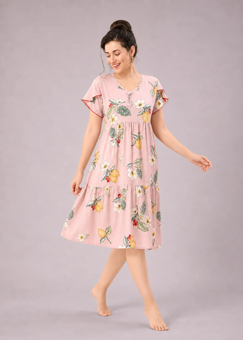 Pink Lemon Print Short Nighty