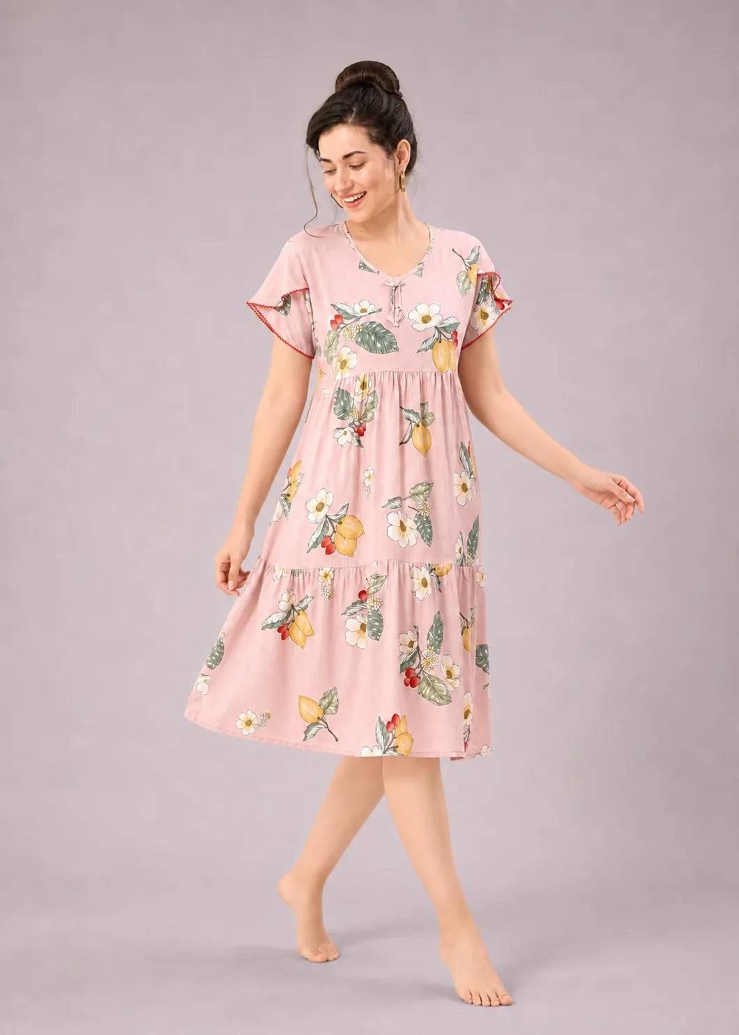 Pink Lemon Print Short Nighty