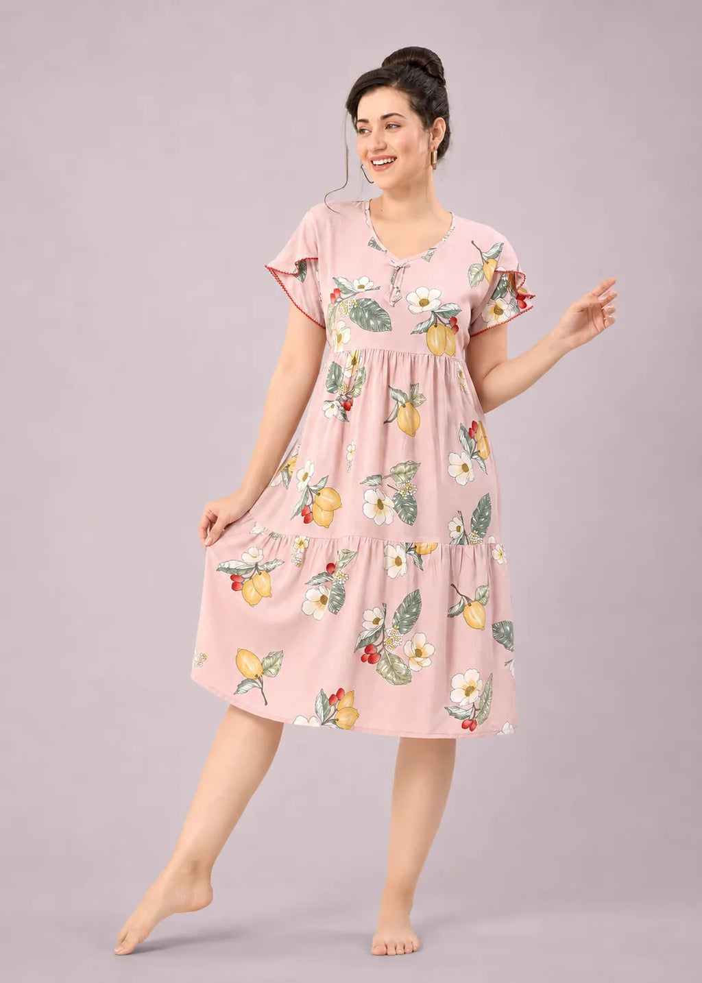 Pink Lemon Print Short Nighty