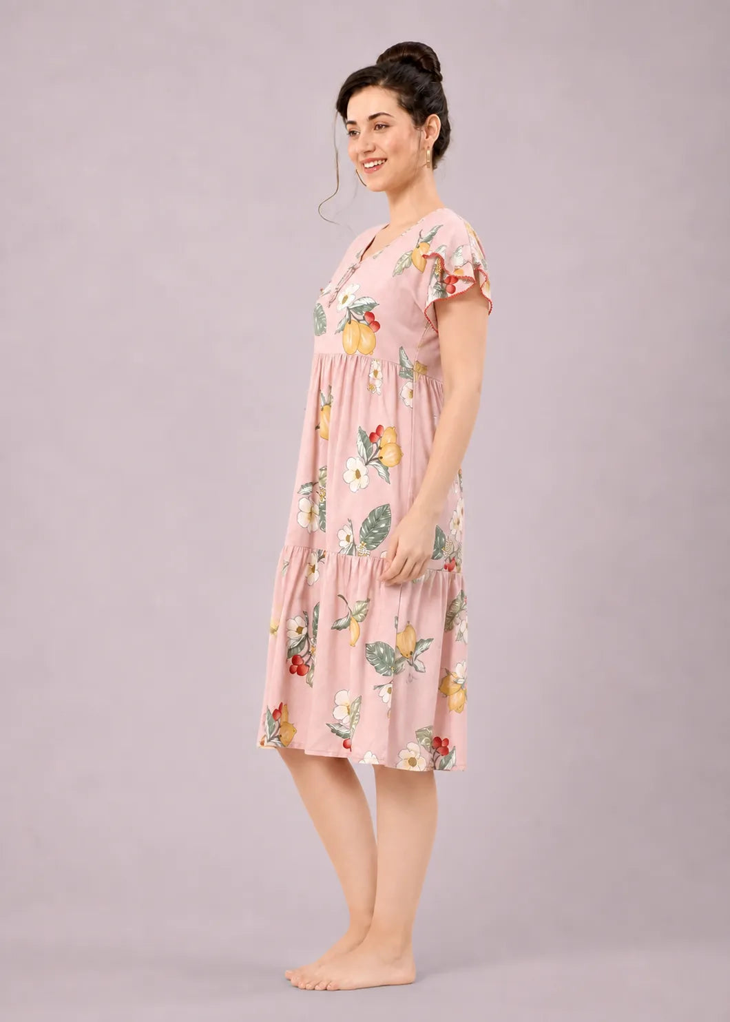 Pink Lemon Print Short Nighty