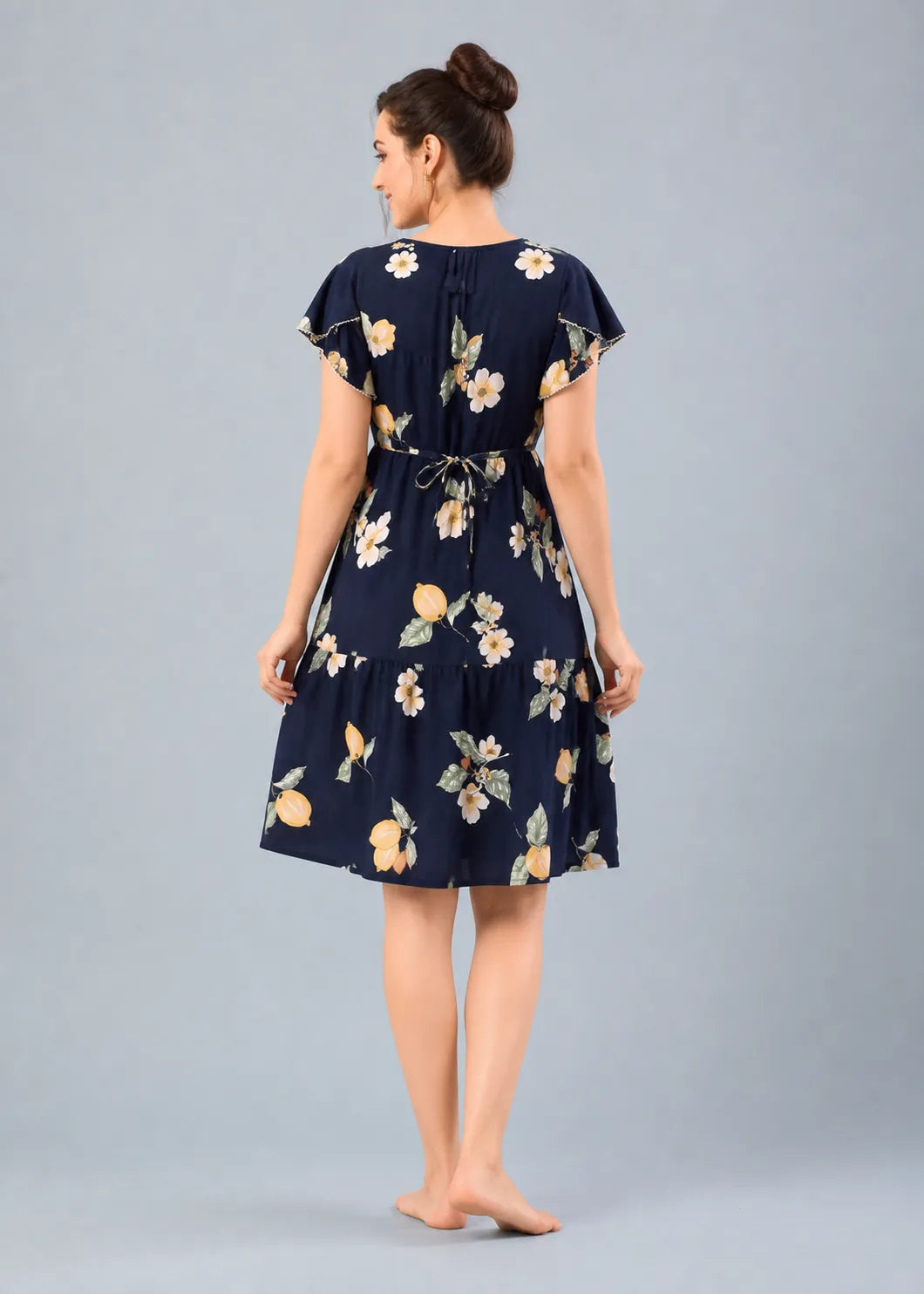 Navy Blue Lemon Print Short Nighty
